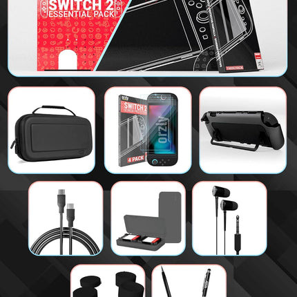 Orzly Switch 2 Accessories Bundle Carry Case & Screen Protector for Nintendo Switch 2 (2025) Console, TravelCase, Screen Protection, Grip Case, USB-C Cable, Games Holder, Headphones, Thumbgrips