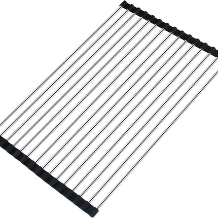 Escurridor enrollable para platos, escurridor sobre el fregadero, escurridor enrollable de cocina, tapete plegable de acero inoxidable para fregadero, 17.5x11.8