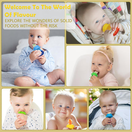 Alimentador de frutas para bebé/chupete de alimentos frescos (paquete de 3) - Alimentadores para dentición infantil | Mordedor de silicona para bebés | Chupete esencial para alimentos sólidos para bebés, niños pequeños e infantes