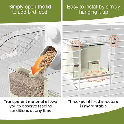 Bird Feeder for Cage, Automatic Bird Feeder, Multifunctional Parrot Seed Feeders and Bathtub,Transparent Seed Food Container, Food Dispenser for Parakeet Cockatoo Canary Finch Cockatiel Lovebird