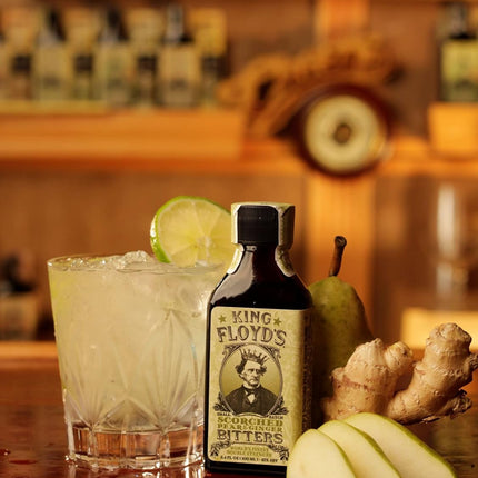 King Floyd's, Artisanal Scorched Pear & Ginger Bitters, Hand Crafted, Made from the Torched Carmalized Pears, Unique Bitters for a Unique Cocktail, 100ml, Bar Provisions, Bitters for Cocktails