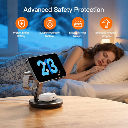 for Apple Watch 5W Fast Charger,3 in 1 Wireless Charging Station,for Apple Magsafe Charger Stand,Fast Magnetic Wireless Charger Station for iPhone 17 16 15 14 13 12 Series,Airpods,Apple Watch