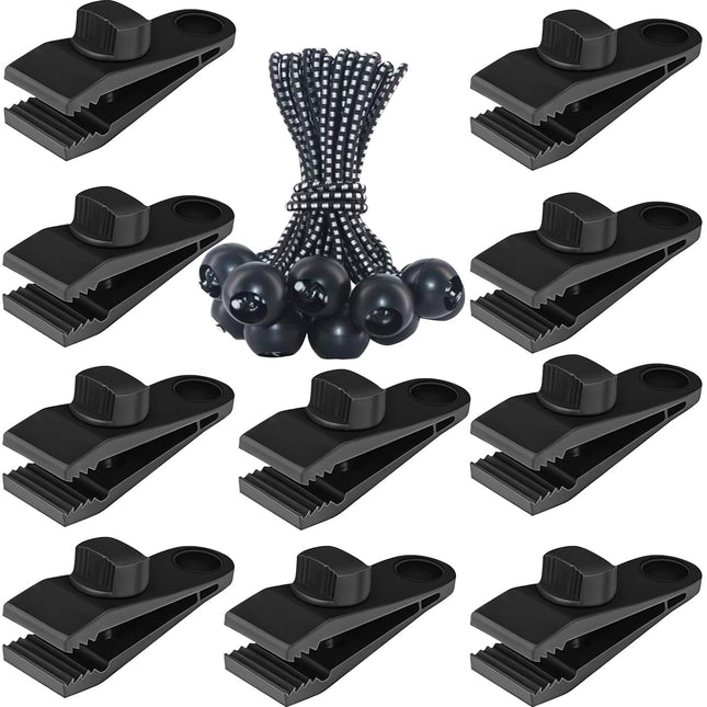 Tarp Clips Heavy Duty Lock Grip, 20 Pcs Tarp Clamps & Bungee Cords Set