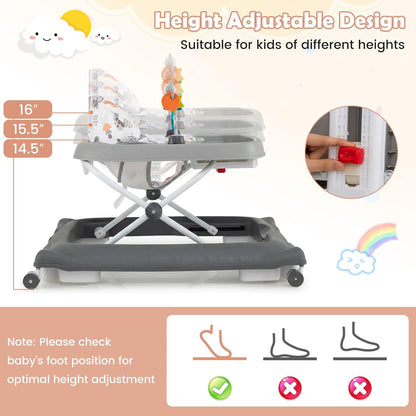 Baby Walker, Foldable Activity Walker with Adjustable Height, Large Tray & Removable Toys, Baby Walker - photo 2