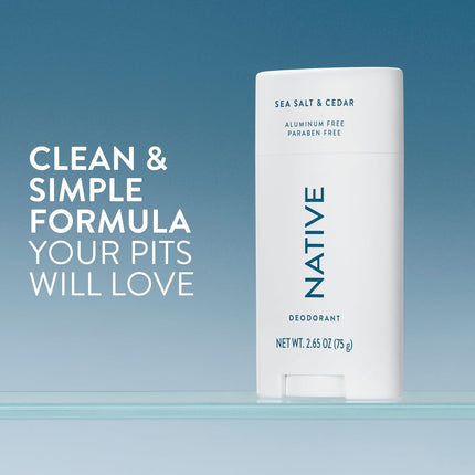 Native Deodorant Contains Naturally Derived Ingredients, 72 Hour Odor Control, Deodorant for Women and Men, Aluminum Free, Sea Salt & Cedar 2.65oz