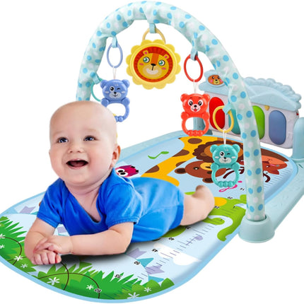 Baby Tummy Time Play Mat with Music & Light Kick and Play Piano Gym Mat with Rattle Pendant Baby Playmat for Babies 0-36 Months Blue...