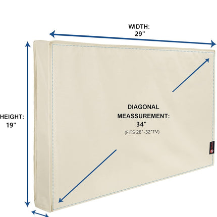 iBirdie Outdoor TV Cover 28 to 32 inch Weatherproof, Cover Size 29''L x 19''H, Waterproof for Outside Flat Screen 28 to 32 inch TV, Beige, 600D Thick Fabric Screen Protector with Bottom