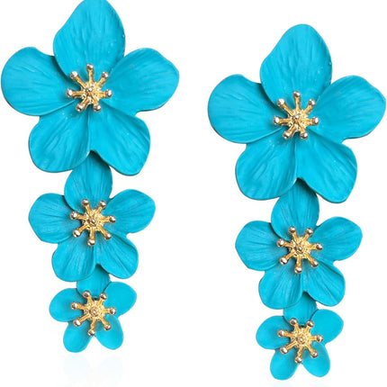 Three Layer Flower Earrings for Women Boho Statement Flower Earrings Bohemian Flower Dangle Earrings Flower Jewelry Gift