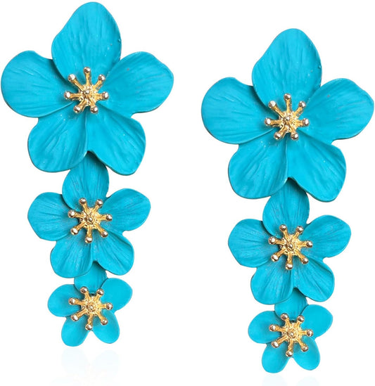 Three Layer Flower Earrings for Women Boho Statement Flower Earrings Bohemian Flower Dangle Earrings Flower Jewelry Gift