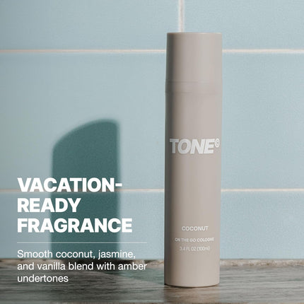 TONE On-The-Go Cologne Body Mist, 3.4 Fl Oz, Coconut, Multi-Layered, Long-Lasting Fragrance Body Spray Travel Size