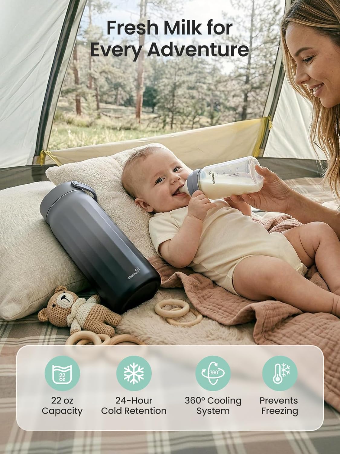 22oz Portable Breast Milk Cooler with Stainless Steel Chiller and 2 Baby Bottles - photo 3