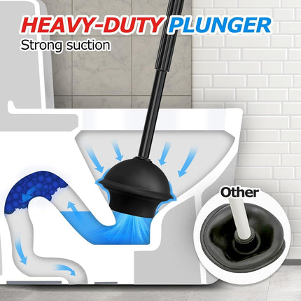 FORASTO 2Pack 2 in 1 Toilet Brush and Plunger Set, Extended Handle Plunger,Toilet Bowl Brush Plunger Set,Bathroom Cleaning Tools,Toilet Brush Plunger Combo,Cleaning Supplies，Black