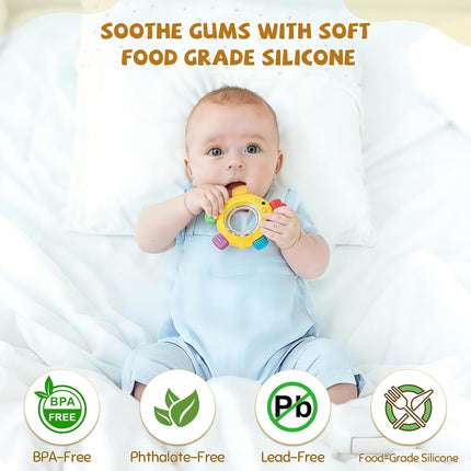 Baby Teething Toy for Babies Over 3 Months, BPA-Free Silicone Teether, Teething Relief & Fun Play with Rattle, Perfect Baby Gift & Infant Toy