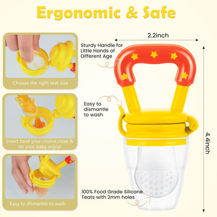 Alimentador de frutas para bebé/chupete de alimentos frescos (paquete de 3) - Alimentadores para dentición infantil | Mordedor de silicona para bebés | Chupete esencial para alimentos sólidos para bebés, niños pequeños e infantes