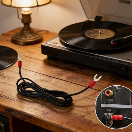 Turntable Ground Wire 3.3ft - Universal Grounding Cable for Record Player Technics Phono Anti-Hum with Spade Lug Terminals 18AWG