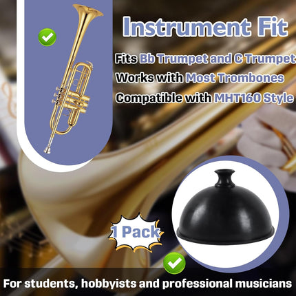 Trumpet Plunger Mute Comaptible with Mutec MHT160, Rubber Wah-Wah Plunger Mute for Bb & C Trumpet and Trombone, Classic Jazz Sound, Lightweight Durable Design
