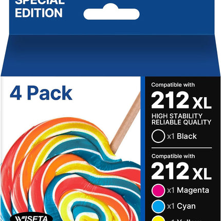 212XL High Capacity Remanufactured for Epson 212 Ink Cartridges Combo 4 Pack 212XL T212XL T212 Work with Epson XP-4100 XP-4105 WF-2850 WF-2830 Printer, New Upgraded Chips (Black Cyan Magenta Yellow)