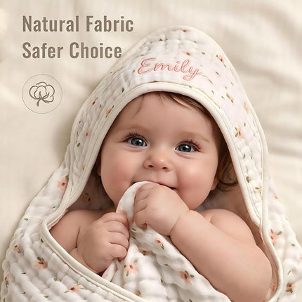 2-Pack Personalized Muslin Hooded Baby Towels Soft & Absorbent Custom Name Bath Towel for Newborn & Infant Infant Gift Baby Essentials for Newborn
