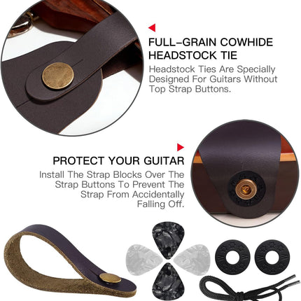 Jacquard Embroidered Guitar Strap, Genuine Cowhide Leather Ends, Adjustable for Bass Electric Acoustic