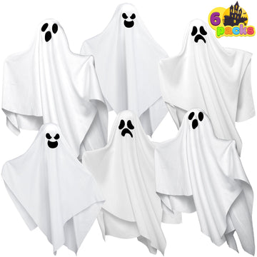 6 Pcs Halloween Decorations Outdoor Hanging Ghost, 19.6” White Flying Ghost for Halloween Party Decorations, Hanging Decor for Indoor Garden Yard Front Porch Patio Lawn Holiday Props
