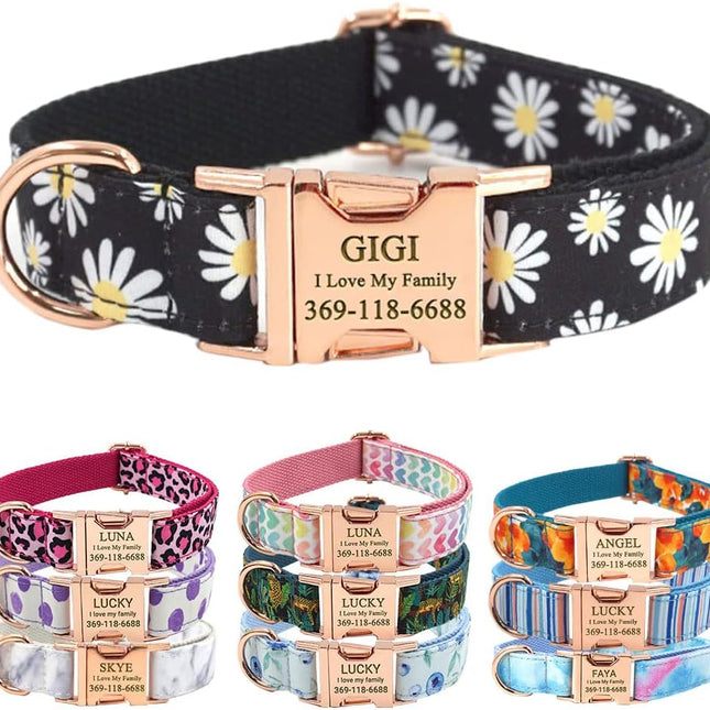 PawHaven RefugioPata PETDURO Personalized Dog Collar Daisy Print with Name & Phone Number — Pet Supplies
