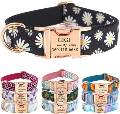 Personalized Dog Collar Daisy Print with Name & Phone Number