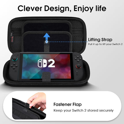 Carrying Case for Nintendo Switch 2 (2025), Shockproof Hard Shell Switch 2 Case, Protective Cover Travel Bag with 19 Game Card & 2 Micro SD Card Slots & Inner Pocket, Black