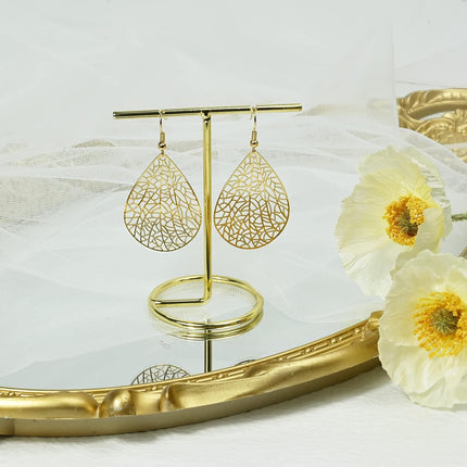 14K Gold Plated Silver Rose Gold Teardrop Filigree Dangle Earrings Lightweight Leaf Drop Earrings for Christmas Gift