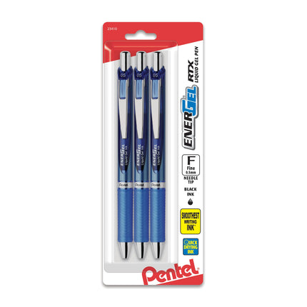 Bolígrafo de gel líquido retráctil EnerGel RTX, (0.5mm), línea fina, punta de aguja, tinta azul, pack de 3 (BLN75BP3C)