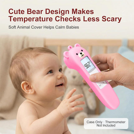 Cute Bear Silicone Thermometer Case Compatible with GoodBaby No-Touch Thermometer, Soft Anti-Drop Protective Cartoon Animal Cover Helps Calm Babies During Temperature Checks - Pink