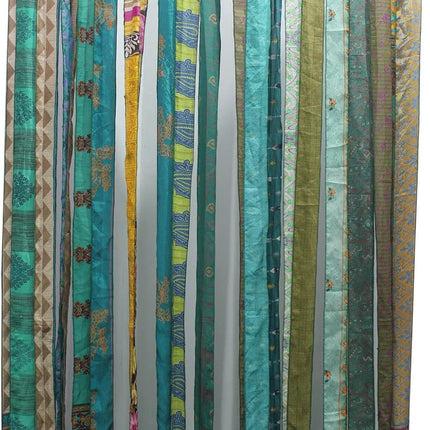 Mango Gifts Old Silk Sari Ribbon Doorway Curtain Rod Pocket, Green Colour Bohemian Home Décor
