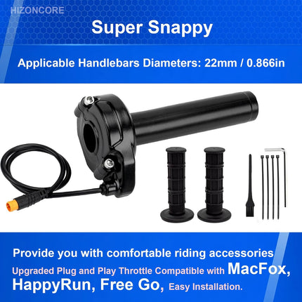 Ebike Full Twist Throttle for Macfox, 3 Pin Surron Style Throttle Grip Kit 12V-72V Compatible with HappyRun Freego Heybike Electric Dirt Bike
