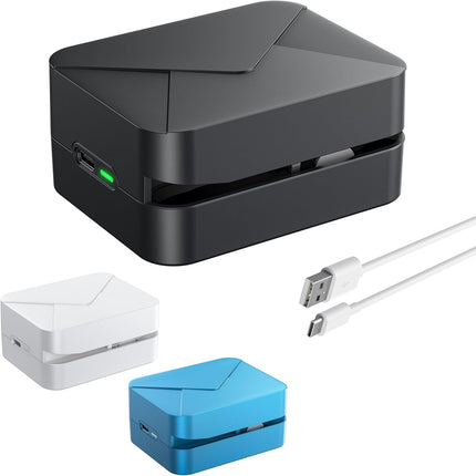 Black Rechargeable Electric Letter Opener – Automatic Envelope Slitter with Safe Hidden Blade, 1500 Cuts/Charge, Portable for Office & Home, Elderly Friendly, No Battery Needed