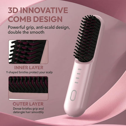 Go Brush - Pro for Short Hair - 2026 Upgraded Cordless Straightening Brush with 30s Fast Heat, 4 Temperature Settings, Ionic & Ceramic Care, 4000mAh USB-C Rechargeable for Frizz-Free Styling (Beige)