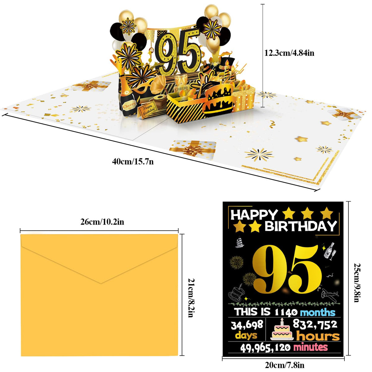 95th Birthday 3D Pop-Up Card, Back in 1931 Gold Retro Theme - photo 3