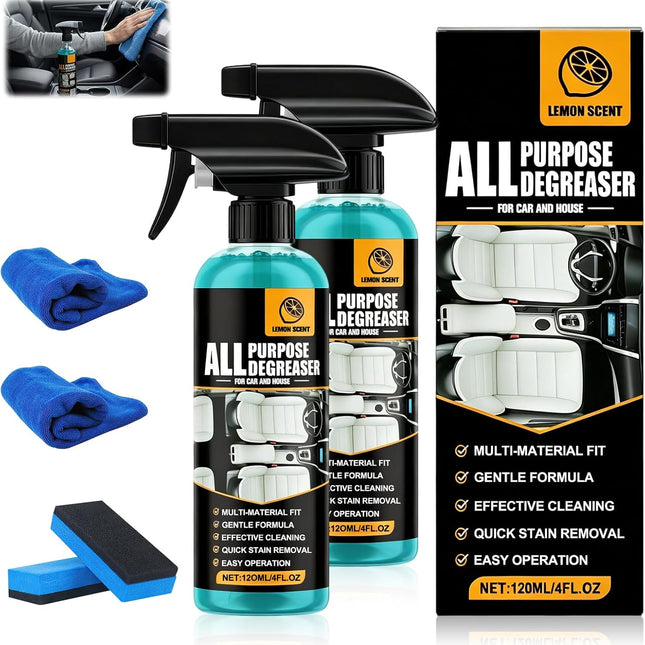 2Pcs All Purpose Degreaser for Car and House, Lemon Scent Mulit Heavy-Duty