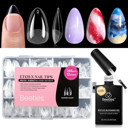 Soft Gel Nail Tips Short Almond 288pcs in 12 Sizes Etch-X