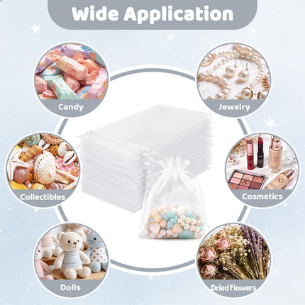 100Pcs White Organza Bags 3x4in,Small Mesh Drawstring Gift Bag