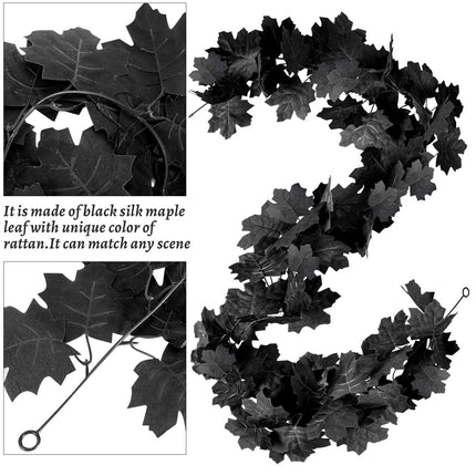 2Pcs Black Maple Leaf Garland Halloween Artificial Fall Leave Vines