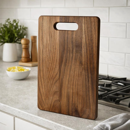 Handcrafted Walnut Wood Cutting Board with Built-In Handle – Premium U.S.A. Made Hardwood, Multiple Sizes – Thick Dark Walnut Chopping Block for Kitchen Prep & Serving (Small)