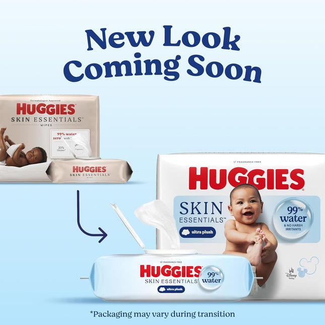 Huggies Skin Essentials Baby Wipes, Hypoallergenic, 99% Water, 2 Flip Top Packs (112 Wipes Total)