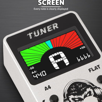 STRICH Tuner Pedal, Silver, Compact with Large Color Screen - Precision Chromatic Drop Tuning, 430-450Hz A4, True Bypass for Electric Guitar & Bass