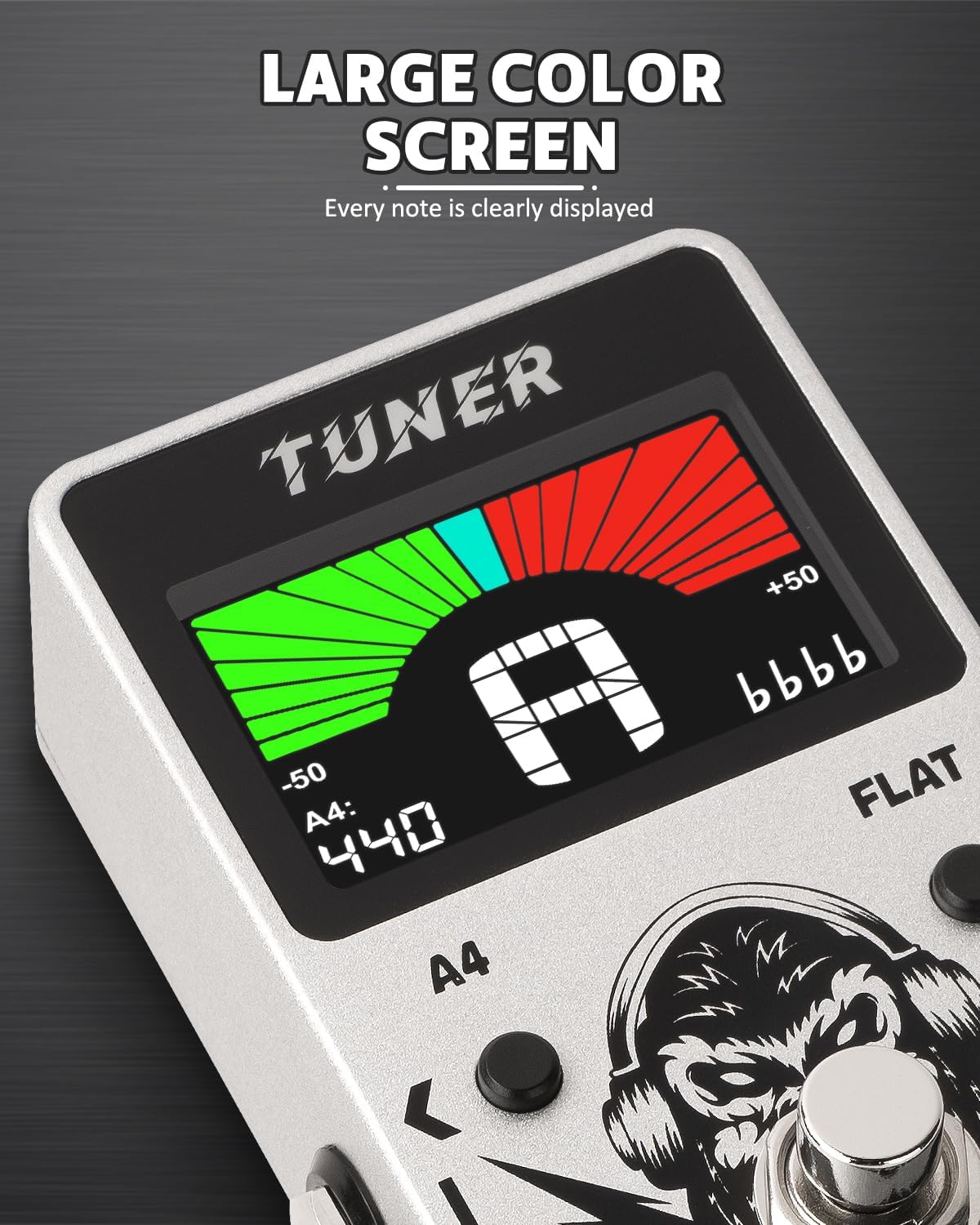 Tuner Pedal, Silver, Compact with Large Color Screen - Precision Chromatic Drop Tuning, 430-450Hz A4 - photo 2
