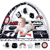Black and White Baby Gym Play Mat with 6 Toys Tummy Time Activity Mat for Babies 0-6 6-12 Months High Contrast Baby Gyms & Playmats Sensory Toys Newborn Brain Development Infant Play Mat