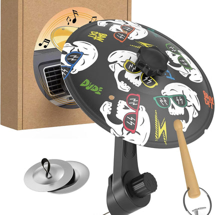 Car Cymbal Air Vent,Mini Car Drum Crash Cymbal Set with Mini Drum Stick & 2 Finger Cymbals,Fun Dashboard Instrument, Fun Gfit,Universal Fit for Most Cars (Skull)