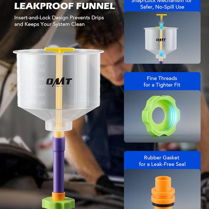 Orion Motor Tech No Spill Coolant Funnel Kit, 17 Piece Coolant Bleeder Kit with Adapters & Caps, Radiator Funnel Set for Easy Coolant Refilling, Compatible with GM Ford Universal Vehicles(No Liquid)