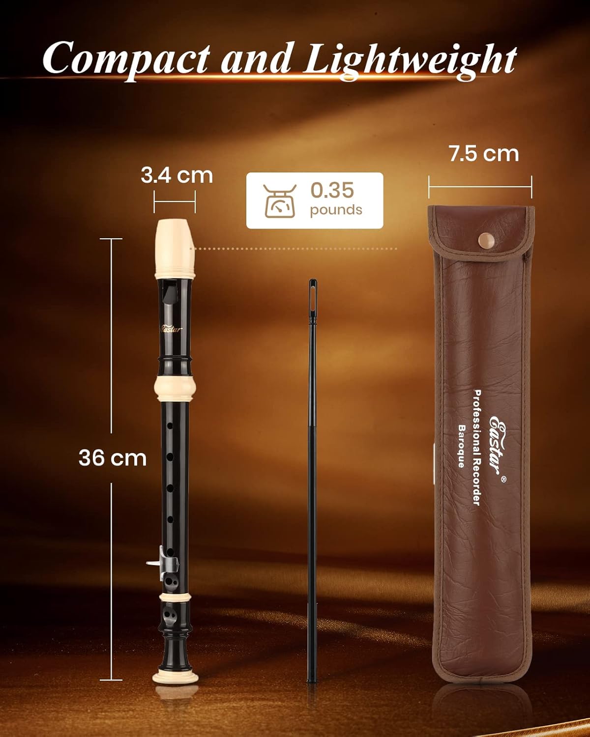Soprano Recorder for Beginners and Kids, Baroque Style C Key, Brown ABS 3-Piece Set - photo 4