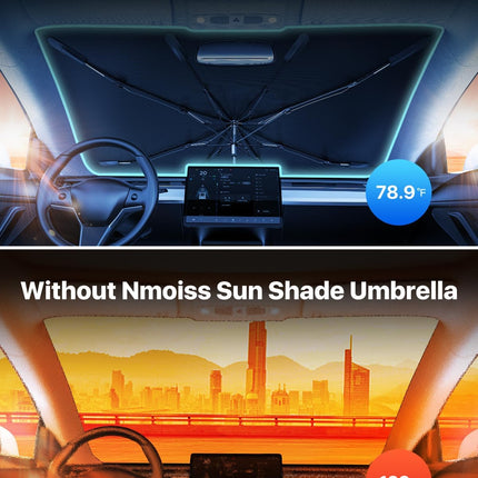 Upgrade Nmoiss Windshield Sun Shade Umbrella for Car Vinyl Coating Protect Car from Sun Rays & Heat Damage Keep Cool and Protect Interior Small (53" L x 29" W)