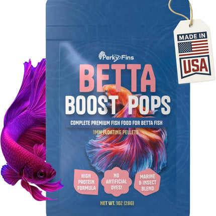 Betta Boost Pops | High-Protein Betta Fish Food Pellets Made in USA | Marine & Insect Protein | Floating & Slow-Sinking | Premium Freshwater Aquarium Fish Food 1oz