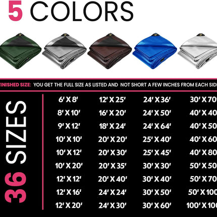 PROTARP Extreme Heavy Duty 22 Mil Tarp Cover, Waterproof, UV Resistant, Rip and Tear Proof, Poly Tarpaulin with Reinforced Edges for Roof, Camping, Patio, Pool, Boat. (White 12′ X 25′)